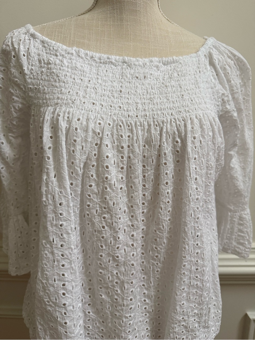 Ultra Pink White Eyelet Smocked Tunic - Picture 4 of 7